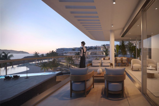 Überdachte Terrasse mit Meerblick