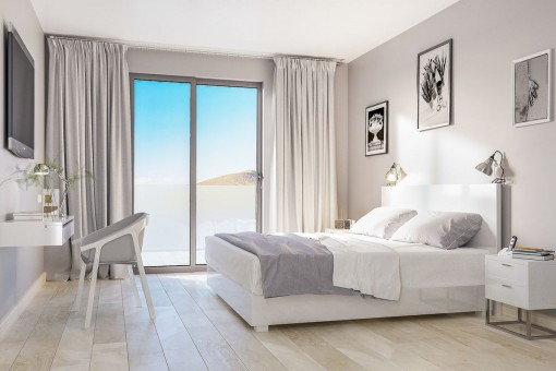 Helles Doppelschlafzimmer mit schönem Ausblick
